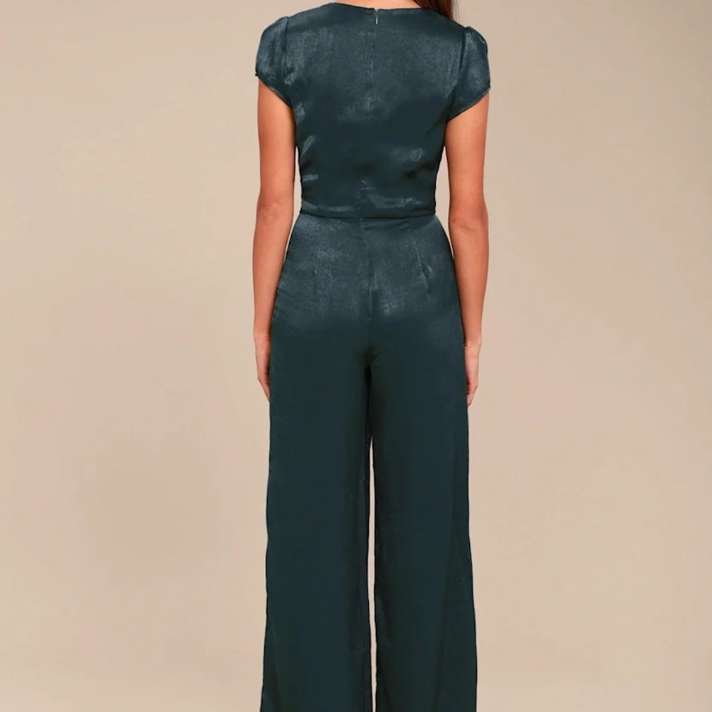 Lulus Let Me Entertain You Dark Green Satin Wide-Leg Jumpsuit - Picture 3 of 8